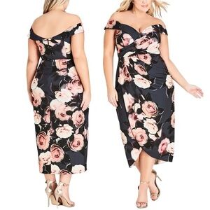 CITY CHIC Trendy Plus Size Off The Shoulder Floral Print Dress